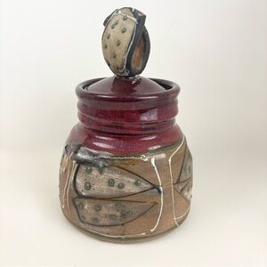 Studio Art 10” Pottery Jar Lidded Stoneware Handmade Artist Signed -Flawed